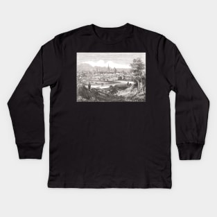 Oxford, city of dreaming spires, England, seen from the Abingdon Road, 19th century scene Kids Long Sleeve T-Shirt